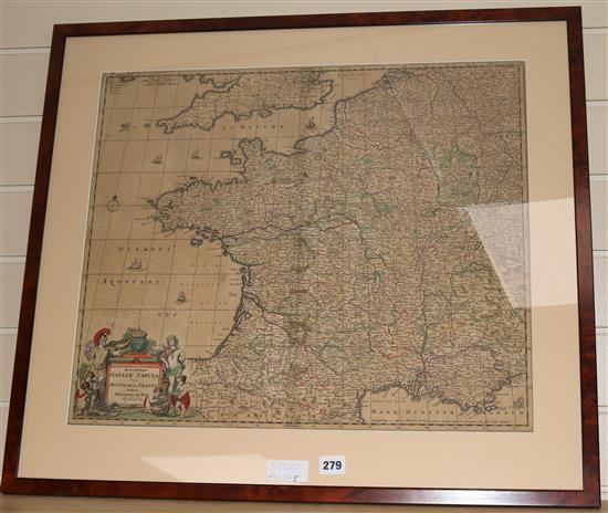 Frederico di Wit, Accordissima Galliae Tabula Vulgu, Royaume de France hand coloured, 48 x 57cm, overmounted, framed & glazed
